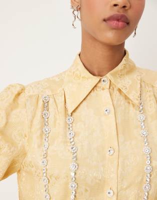 Sister Jane Dream  Embellished Jewel Blouse In Yellow