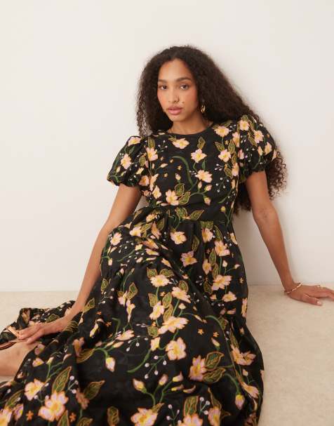 Dream Sister Jane embroidered floral maxi dress in black - view 1