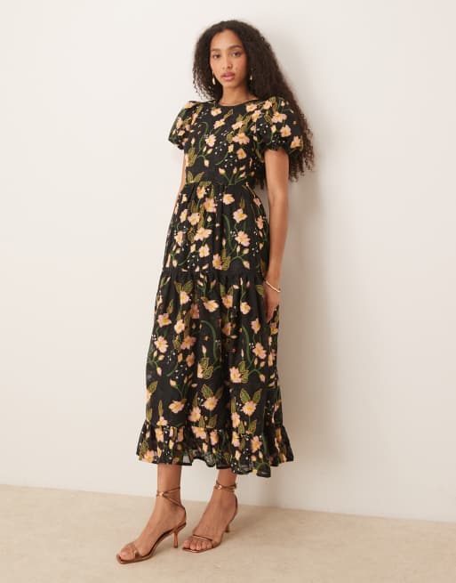 Dream Sister Jane embroidered floral maxi dress in black | ASOS