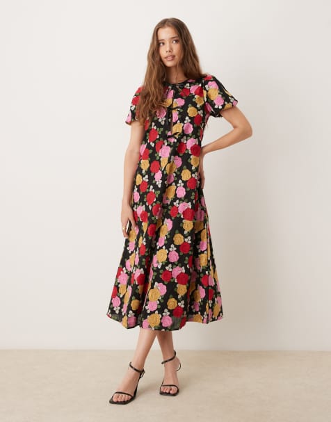 Dream Sister Jane embroidered maxi dress in red and pink rose - view 1