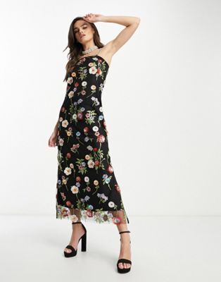 Dream Sister Jane embroidered midi dress in black mixed floral