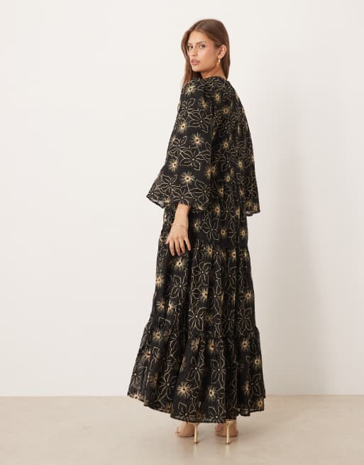 Dream Sister Jane embroidered smock maxi dress in black, 4 of 4