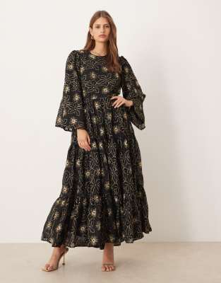 Sister Jane Dream  Embroidered Smock Mini Dress In Black