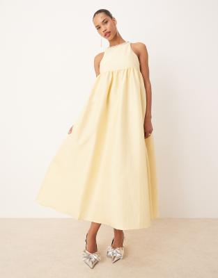 Dream Sister Jane empire waist jacquard jeweled midi dress in yellow