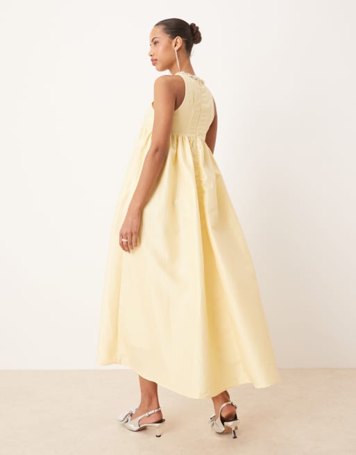 Dream Sister Jane empire waist jacquard jewel midi dress in yellow