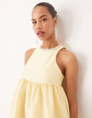 Dream Sister Jane empire waist jacquard jeweled midi dress in yellow
