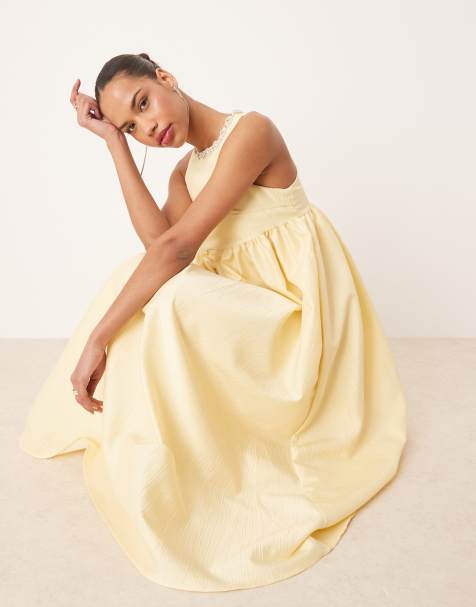 Dream Sister Jane empire waist jacquard jeweled midi dress in yellow - view 1