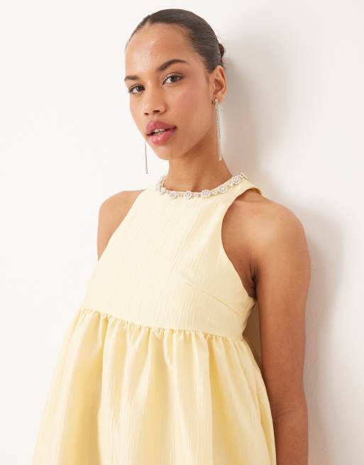 Dream Sister Jane empire waist jacquard jeweled midi dress in yellow