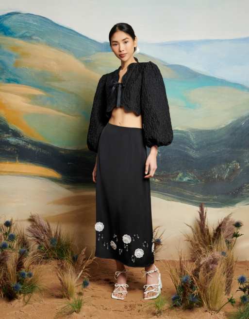 Dream Sister Jane floral embellished midi skirt in black (part of a set)