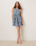 [sister jane] Dream Sister Jane floral embellished smock mini dress in denim blue S Blue