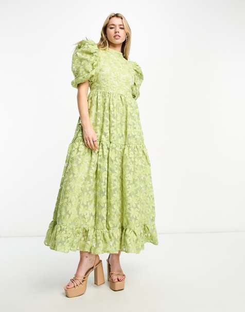 Dream Sister Jane floral embroidered maxi dress in sage green - view 1