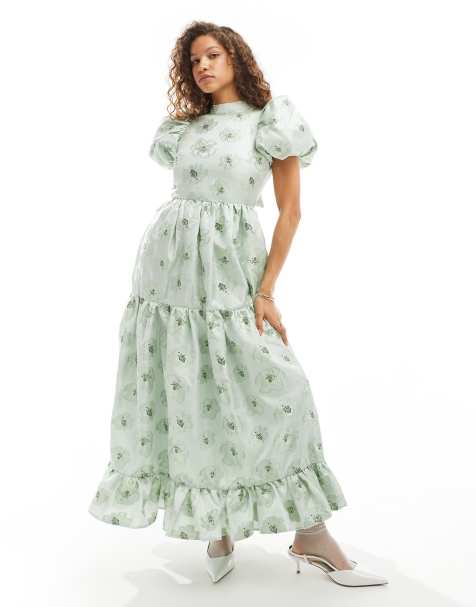 Dream Sister Jane floral embroidered midaxi dress in sage - view 1