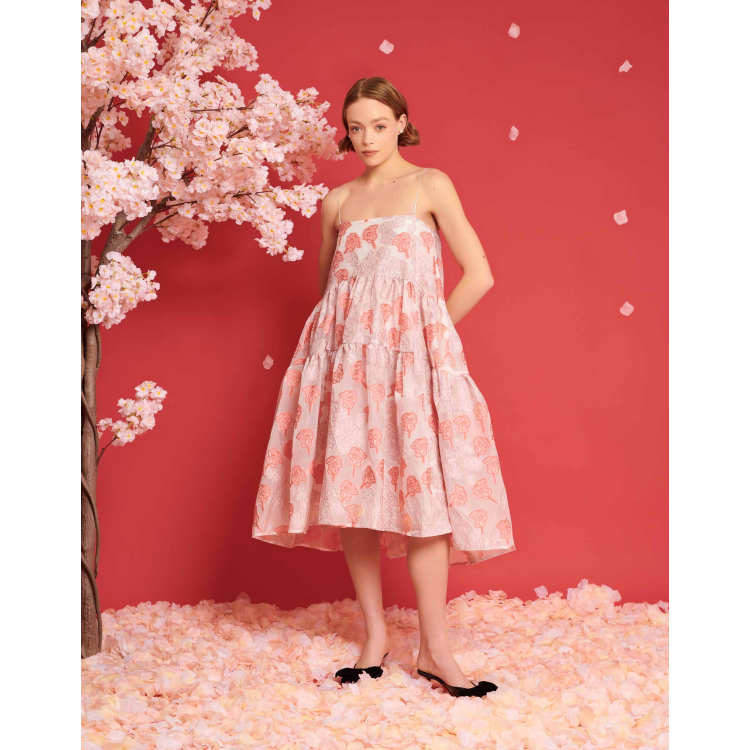 Dream Sister Jane floral jacquard cami midi dress in pink