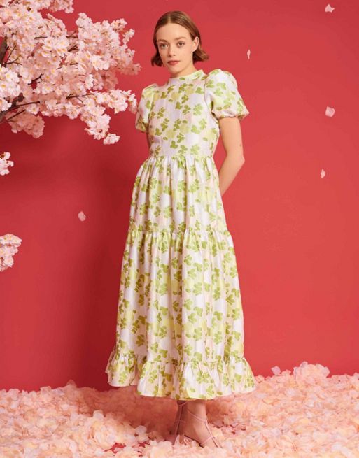  Dream Sister Jane floral jacquard maxi dress in ivory and green