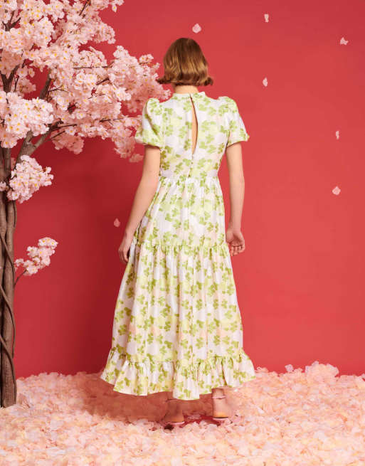 Dream Sister Jane floral jacquard maxi dress in ivory and green | ASOS