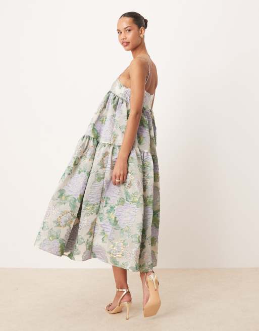 Dream Sister Jane floral jacquard midi dress in green and lilac | ASOS