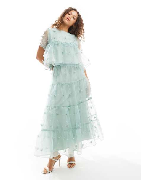 Dream Sister Jane floral organza midaxi skirt co-ord in sage - view 1