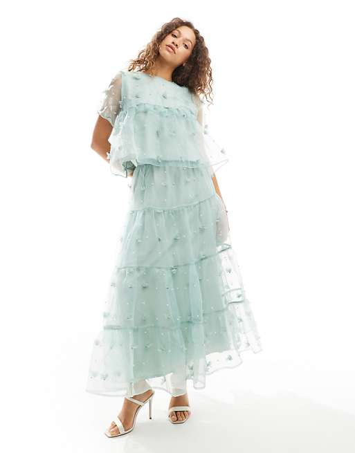 Dream Sister Jane floral organza midaxi skirt co-ord in sage Dream Sister Jane floral organza midaxi skirt co-ord in sage