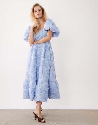 Sister Jane Dream  Floral Tulle Puff Sleeve Midaxi Dress In Blue