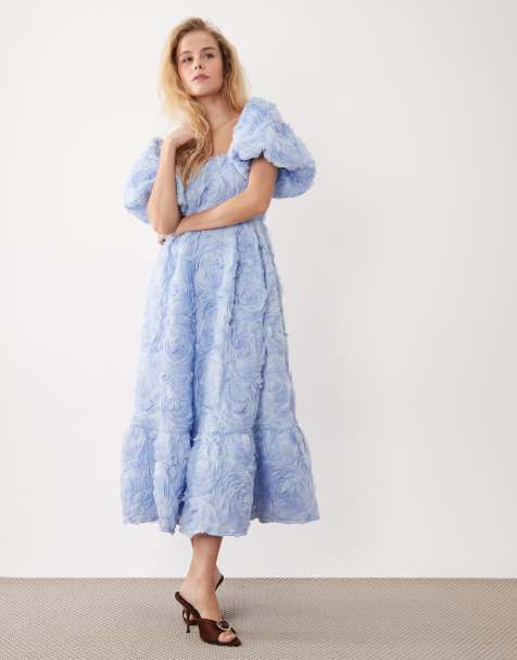 Dream Sister Jane floral tulle puff sleeve midaxi dress in blue - view 1