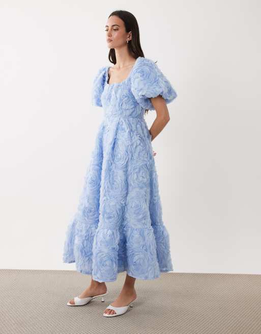 Dream Sister Jane floral tulle puff sleeve midaxi dress in blue | ASOS