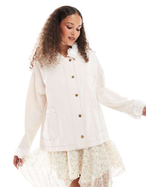 Dream Sister Jane flower embellished jacket in cream | ASOS
