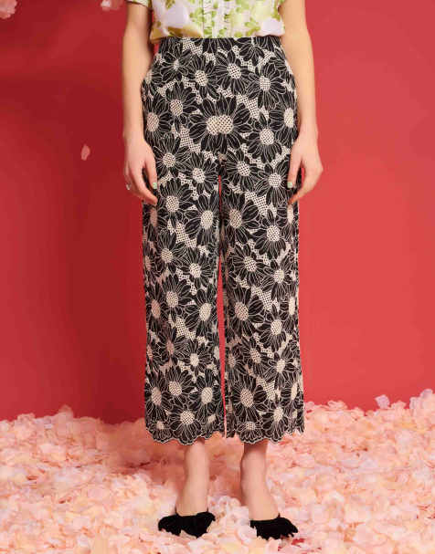 Dream Sister Jane flower embroidered pants in black (part of a set) - view 1