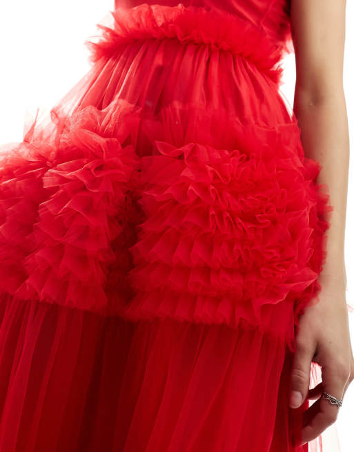 Dream Sister Jane Frida tulle ruffle midi dress in red