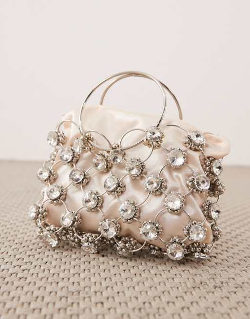 Dream Sister Jane gem grab bag handle clutch in silver | ASOS