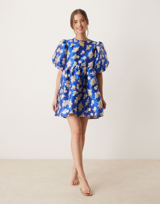 Dream Sister Jane golden floral jacquard mini dress in