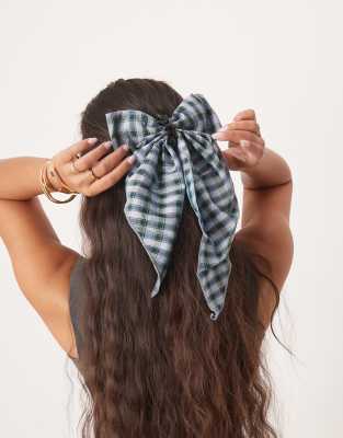 sister jane Dream Sister Jane hair bow clip in blue and green check-Multi