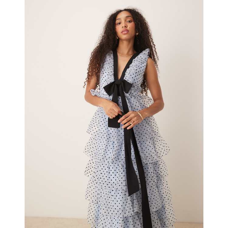 【Sister Jane】DREAM Haven Ruffle リボン ドット Midi Dress Dream Sister Jane Haven ruffle midi dress in blue | ASOS