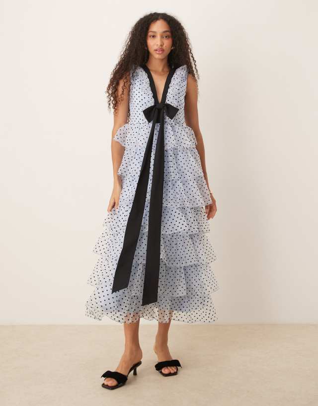 Dream Sister Jane Haven ruffle midi dress in blue | ASOS
