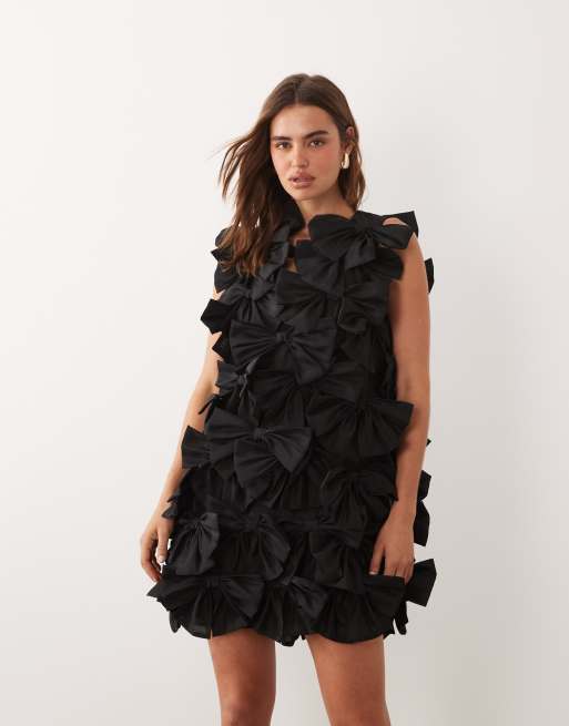 Dream Sister Jane heritage bow detail mini dress in black, 3 of 4