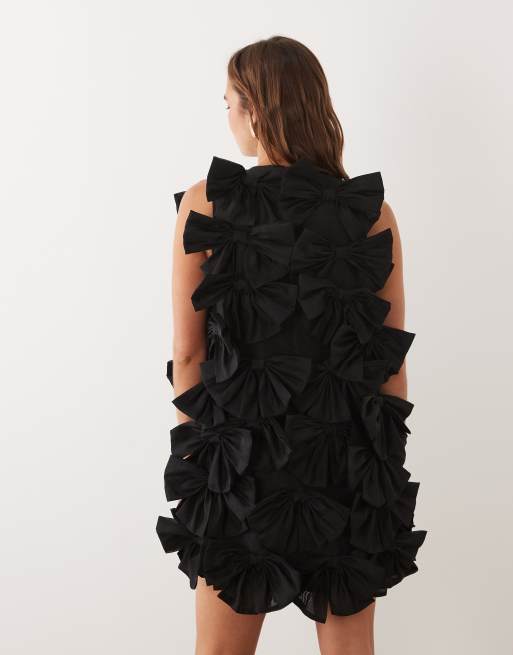 Dream Sister Jane heritage bow detail mini dress in black, 4 of 4