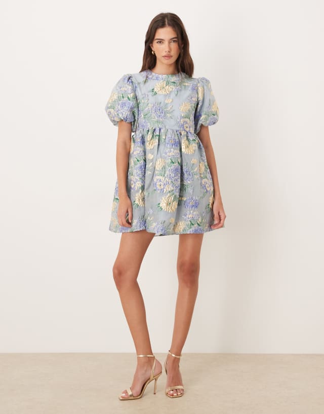 Dream Sister Jane Honey exclusive jacquard puff sleeve mini dress
