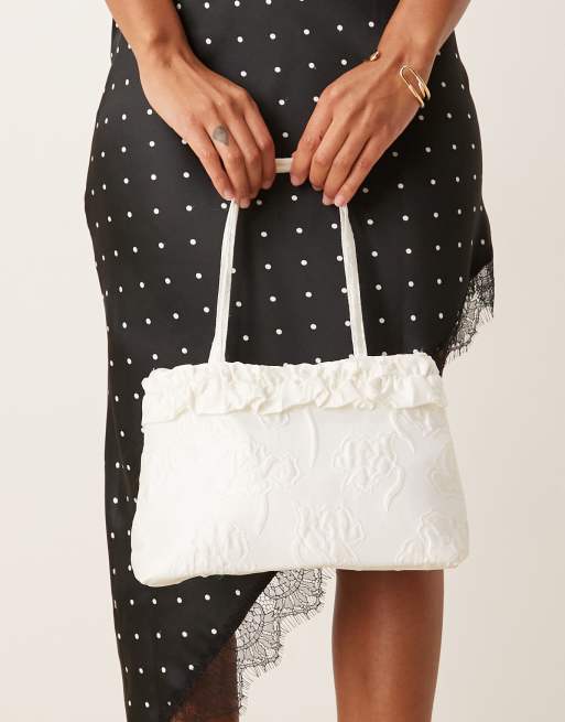 Dream Sister Jane Honey exclusive jacquard ruffle shoulder bag in ivory, 3 of 4