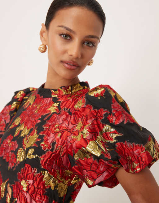 Dream Sister Jane - Illusions - Vestito midi rosso jacquard , 4 di 4