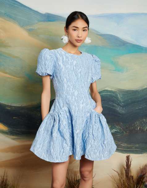 Dream Sister Jane jacquard bow mini dress in powder blue - view 1