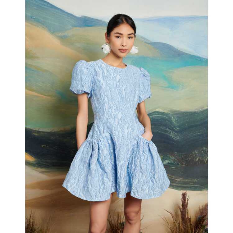 Dream Sister Jane jacquard bow mini dress in powder blue