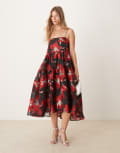 [sister jane] Dream Sister Jane jacquard cami midi dress in red and black floral XS Red & black