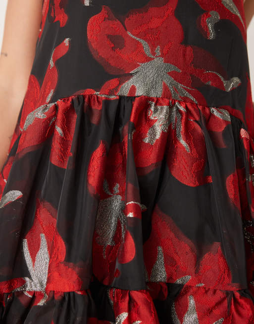 Dream Sister Jane jacquard cami midi dress in red and black