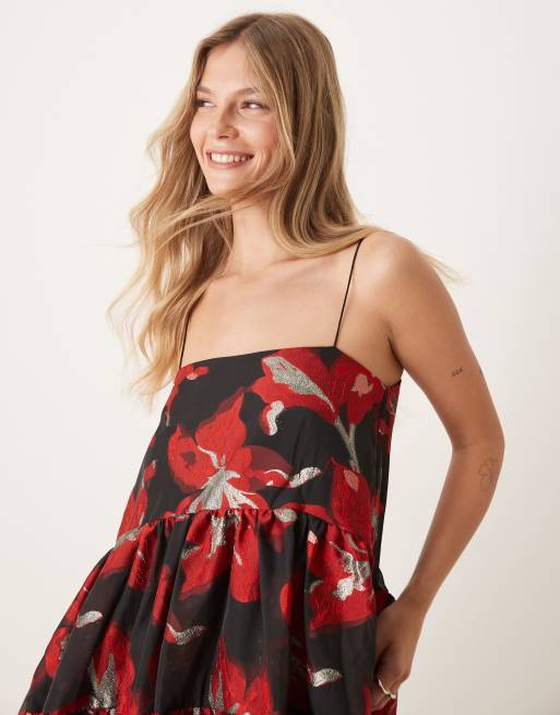 Dream Sister Jane jacquard cami midi dress in red and black
