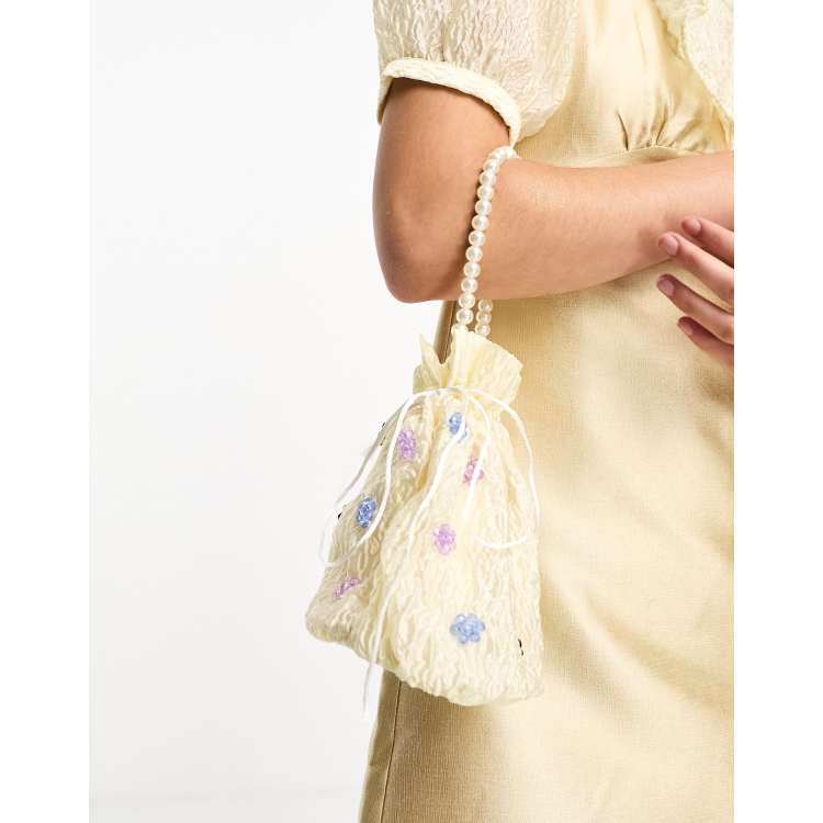 Dream Sister Jane jacquard embellished pearl bag in cream co-ord