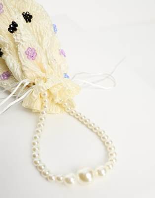 Dream Sister Jane jacquard embellished pearl bag in cream co