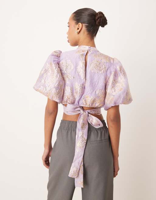 Dream Sister Jane jacquard floral top in lilac and gold | ASOS