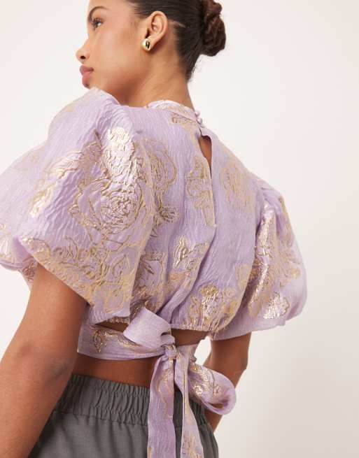 Dream Sister Jane jacquard floral top in lilac and gold | ASOS