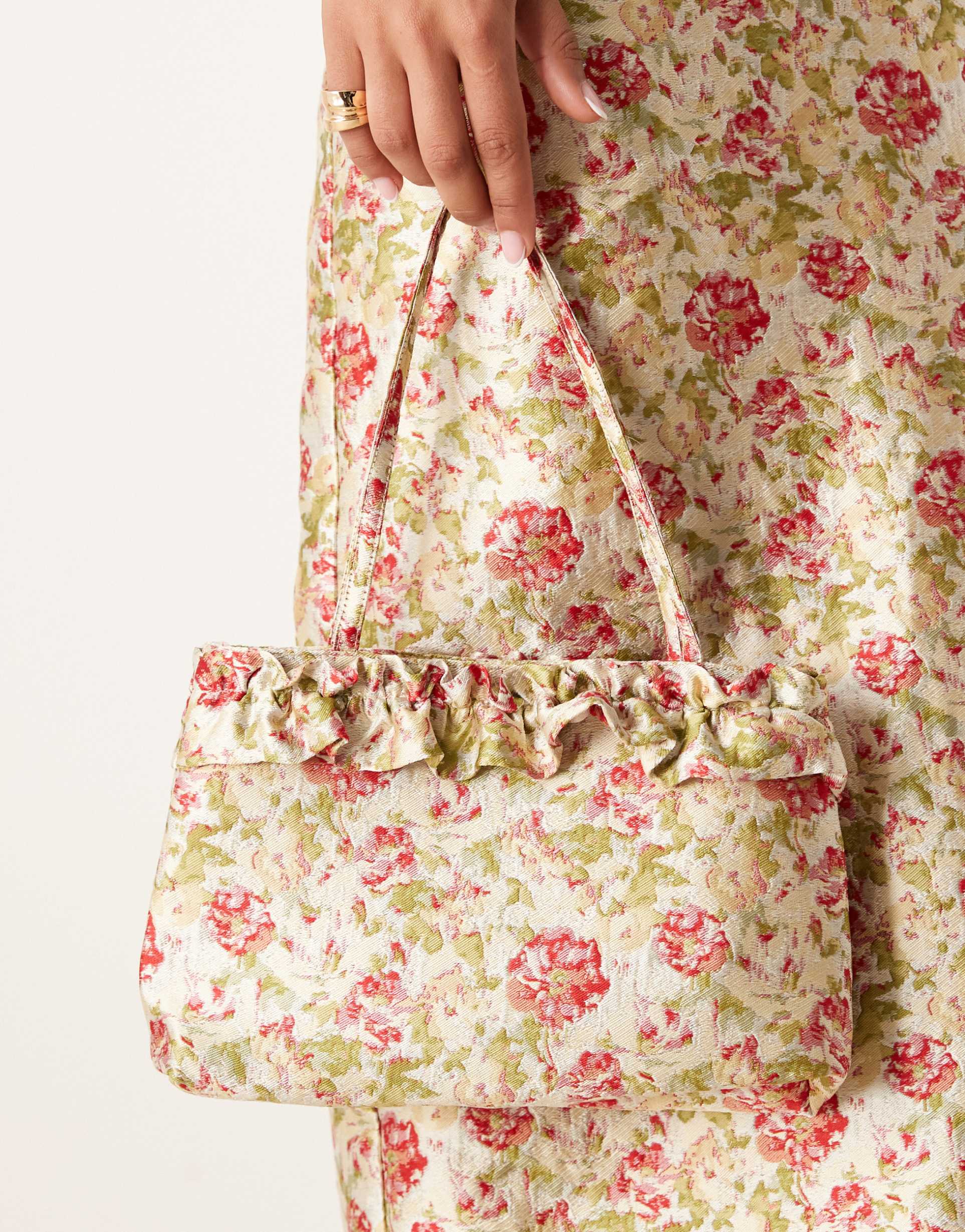 dream sister jane jacquard frill detail bag in floral print