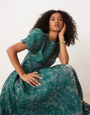 Sister Jane Dream  Jacquard Godet Dropped Waist Midi Dress In Green