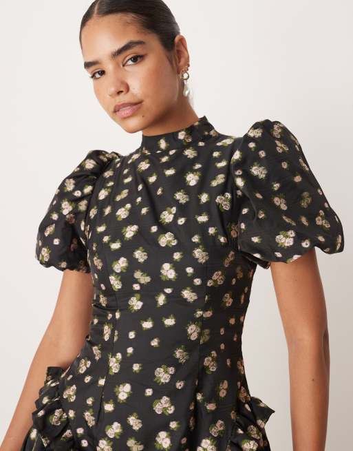 Dream Sister Jane jacquard midi dress with ruffle hip detail in